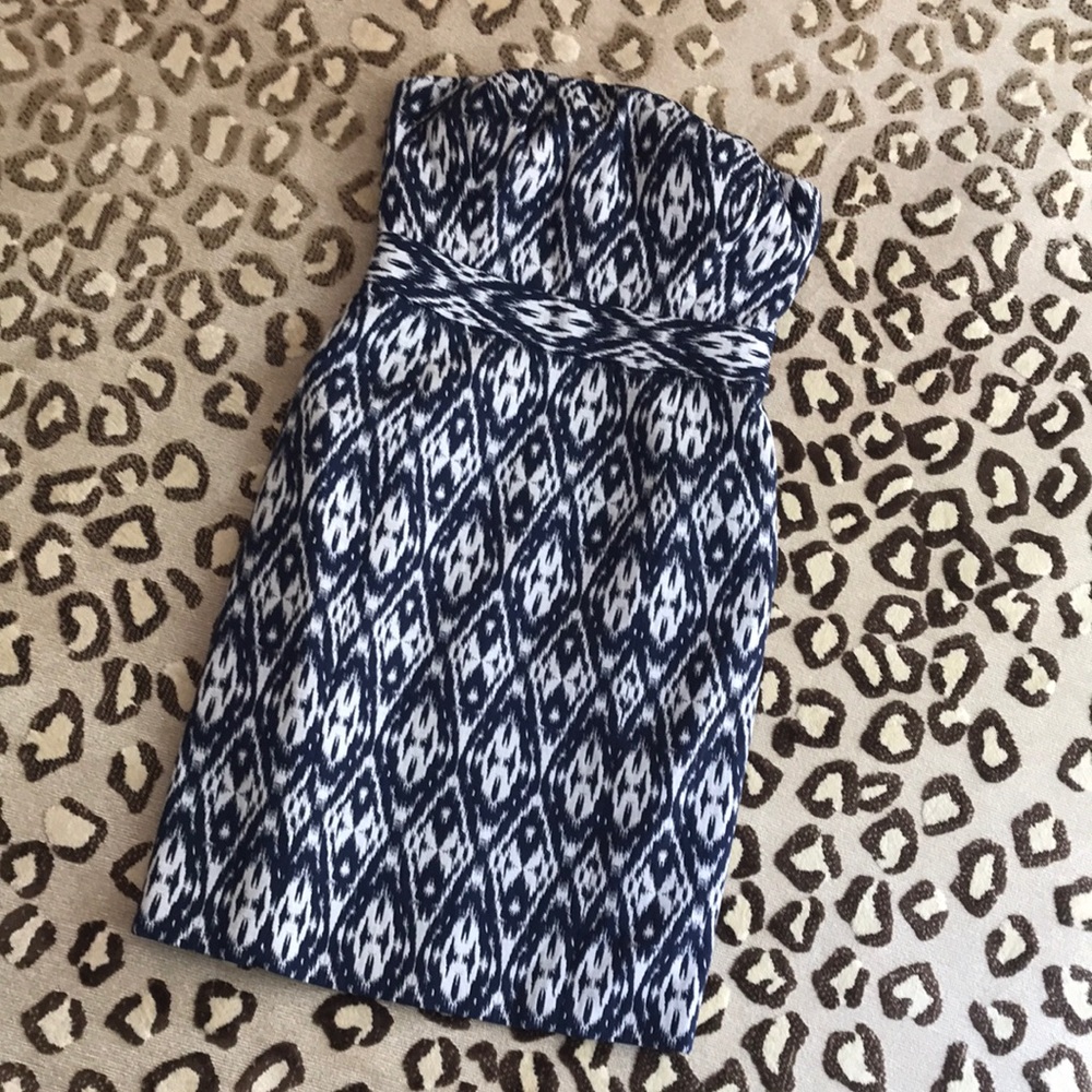 Banana Republic Blue Ikat Strapless Dress